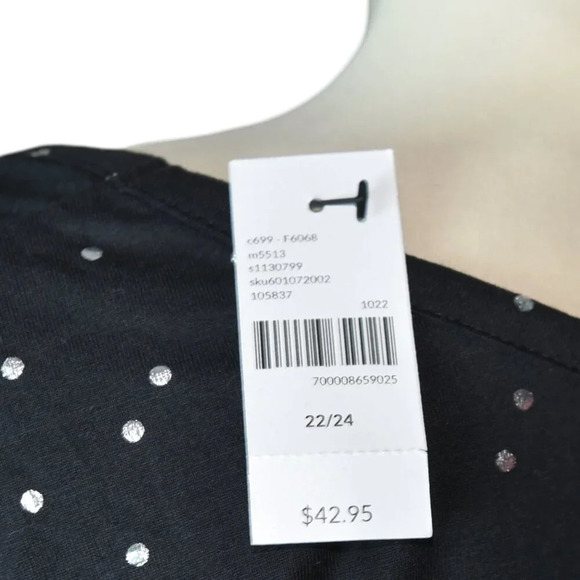 NWT Lane Bryant Black Silver Polka Dots New Years Eve Holidays Blouse L/S 22 /24 - Picture 4 of 7
